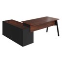 Ver imagem 4 de Mesa L Diretor Escritório com Armário Lateral 3 Gavetas 200cm Industrial Tampo Cavado e Pés Metal Executive Louro Preto Com Preto