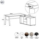 Ver imagem 3 de Mesa L Diretor Escritório com Armário Lateral 3 Gavetas 200cm Industrial Tampo Cavado e Pés Metal Executive Louro Preto Com Preto