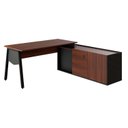 Ver imagem 2 de Mesa L Diretor Escritório com Armário Lateral 3 Gavetas 200cm Industrial Tampo Cavado e Pés Metal Executive Louro Preto Com Preto