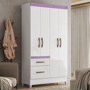 Ver imagem 2 de Guarda Roupa Solteiro Madri 4 Portas e 2 Gavetas Color Flex Branco/lilás - Moval