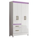 Ver imagem 1 de Guarda Roupa Solteiro Madri 4 Portas e 2 Gavetas Color Flex Branco/lilás - Moval