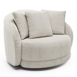 Poltrona Decorativa Sala de Estar Base Giratória em Aço Witta M03 Bouclê Branco - Lyam Decor - 1