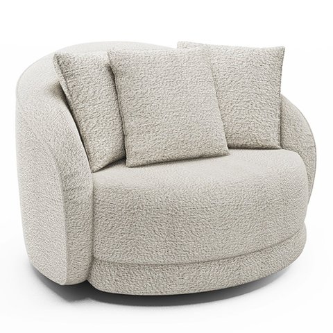 Poltrona Decorativa Sala de Estar Base Giratória em Aço Witta M03 Bouclê Branco - Lyam Decor