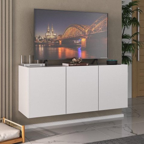 Rack para Tv até 32 Polegadas com 3 Portas Suspenso Multimóveis Mp1066 Branco