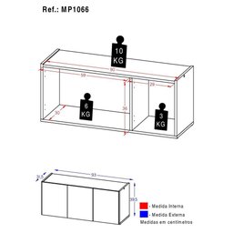 Rack para Tv até 32 Polegadas com 3 Portas Suspenso Multimóveis Mp1066 Branco - 3