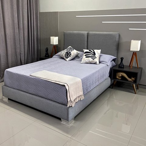 Cama Box Luxo com Cabeceira Módena Linho Cinza Rbl Queen 1,95 X 2,05