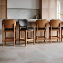 Ver imagem 1 de Kit 04 Banquetas Baixa Bar Cozinha e Sala de Jantar Fixa Betta L02 Imbuia Couríssimo Preto - Lyam