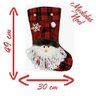 Decoração Natal Bota Meia Xadrez Papai Noel Natalino 49cm - 2