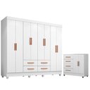 Ver imagem 1 de Guarda Roupa Casal Porto com Cômoda Lite 4 Gavetas 2 Portas Branco Brilho – Móveis Leão