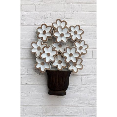 Quadro Vasinho Flores de Madeira Branco