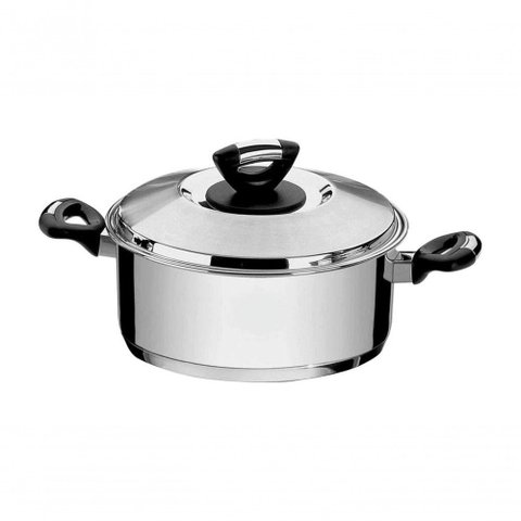 Caçarola Tramontina Solar Baquelite Rasa em Aço Inox Fundo Triplo com Tampa Alças Baquelite 24 Cm