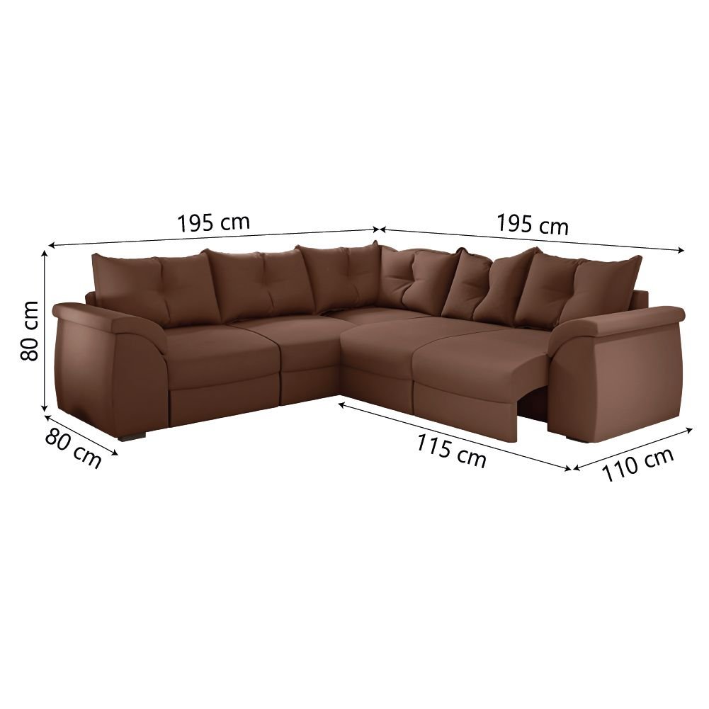 Sofá de Canto 5 Lugares Retrátil Qatar Suede Marrom - 3