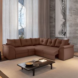 Sofá de Canto 5 Lugares Retrátil Qatar Suede Marrom - 1