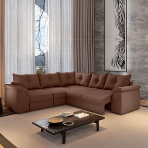 Sofá de Canto 5 Lugares Retrátil Qatar Suede Marrom