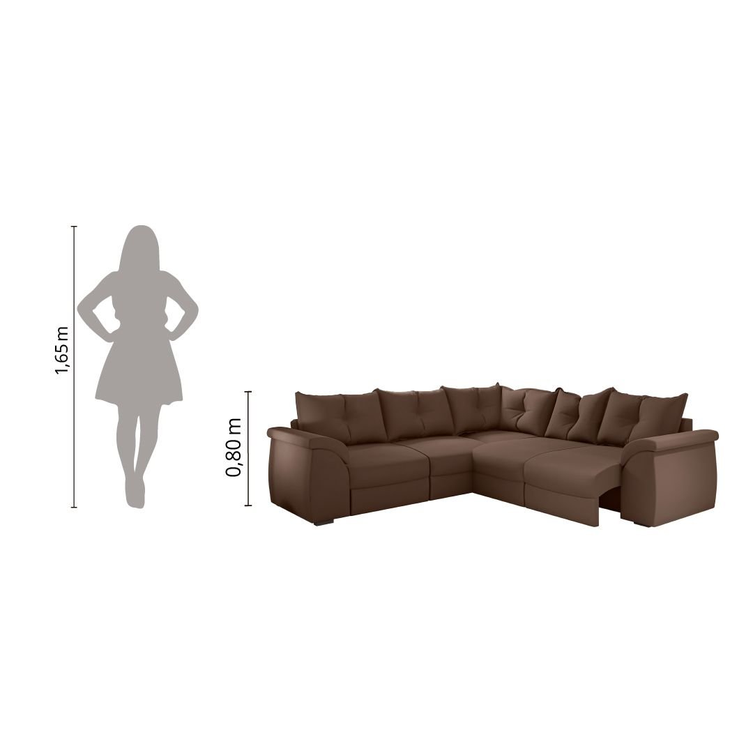 Sofá de Canto 5 Lugares Retrátil Qatar Suede Marrom - 4