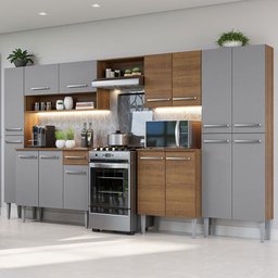 Armário de Cozinha Completa 325cm Rustic/Cinza Emilly Madesa 02 - 2