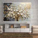 Ver imagem 1 de Quadro Decorativo Árvore da Vida Flores Brancas Dourado Sala Quarto Casa Escritório