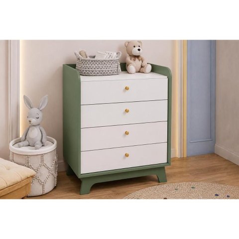 Cômoda Casal T403 4 Gavetas Branco/Verde Oliva Kappesberg