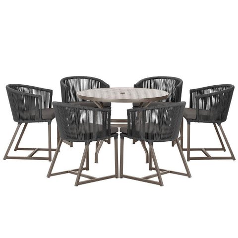 Mesa com 6 Cadeiras Jantar Noronha Marrom E11 Trama Original Preto