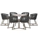 Ver imagem 1 de Mesa com 6 Cadeiras Jantar Noronha Marrom E11 Trama Original Preto