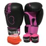 kit feminino Boxe / Muay Thai / Kickboxing - luva 12 oz preta coração rosa + bandagem + protetor - 1