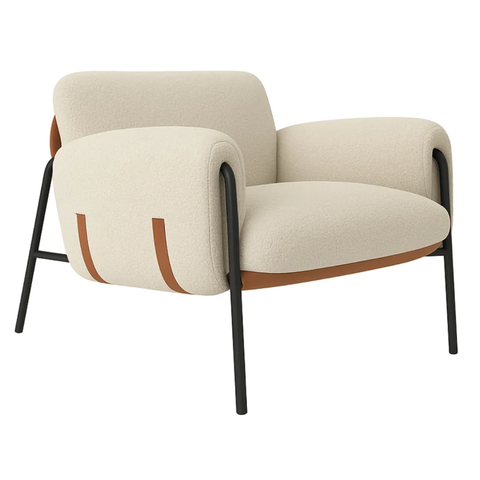 Poltrona Cadeira Decorativa Versátil Serrana-Zahav Estofados:Bouclé Off White Courino Sintéttico