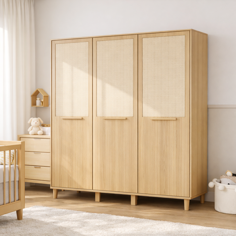 Guarda-Roupa Premium 3 Portas em Madeira e Palinha Natural | Linha Paglia | Marca Quater