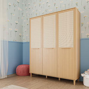 Guarda Roupa Paglia 3 Portas com Detalhe em Palhinha Natural Marca Quater Linha Paglia