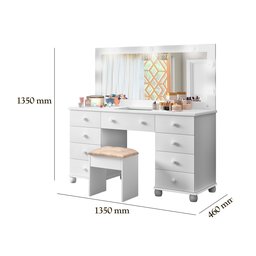 Penteadeira Camarim 9 Gavetas C/ Led + Banqueta Cor Branco - 2