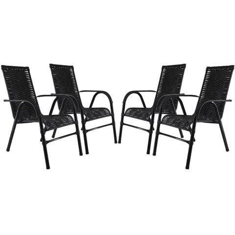 Conjunto 4 Cadeiras Bela, Artesanal, para Área, Varanda, Edícula, Fibra Sintética - PANERO PRETO 07