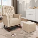 Ver imagem 1 de Poltrona de Amamentação Balanço Madeira e Puff Angelin Suede Bege P02 - D’Rossi