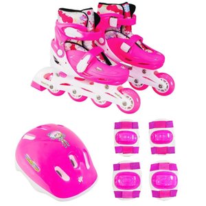 Patins Infantil Roller In Line 4 Rodas 31 Ao 34 Menino Menina Ajustável Abec-7 com Kit de Proteção F