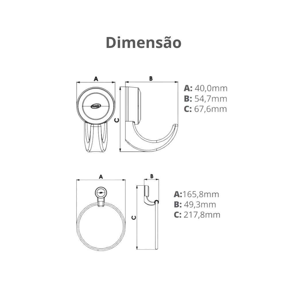 Kit Acessórios para Banheiro 4 Peças Linha Bello Cor Cinza e Cromado Durín - 3