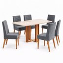 Ver imagem 2 de Conjunto Sala de Jantar Mesa Manu 160cm Tampo MDF e Vidro Canto Arredondado 6 Cadeiras Lily