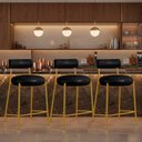 Ver imagem 1 de Banqueta Cozinha Média com Encosto Kit 3 Industrial Dourado Londres PU Facto D03 - D'Rossi