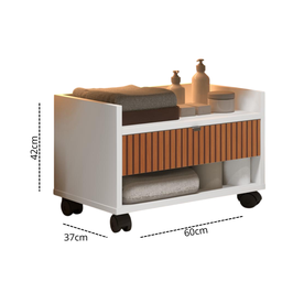 Armário Gabinete para Banheiro com Rodízios Prisma - Branco/ripado - 7