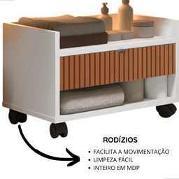 Armário Gabinete para Banheiro com Rodízios Prisma - Jm3:branco/ripado - 5