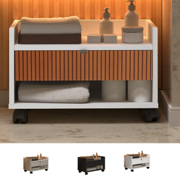 Armário Gabinete para Banheiro com Rodízios Prisma - Branco/ripado - 4