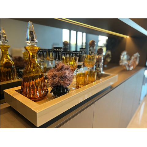 Bandeja Decorativa Vidro Branco para Sala Bar Cozinha Luxo