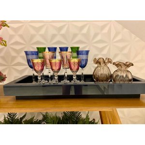 Bandeja Vidro Preto Luxo para Sala Bar Decoração