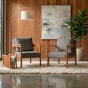 Ver imagem 1 de Kit 2 Poltrona Sala Decorativa Dallas Estofada Boucle Cinza Base Madeira Castanho - Arkell
