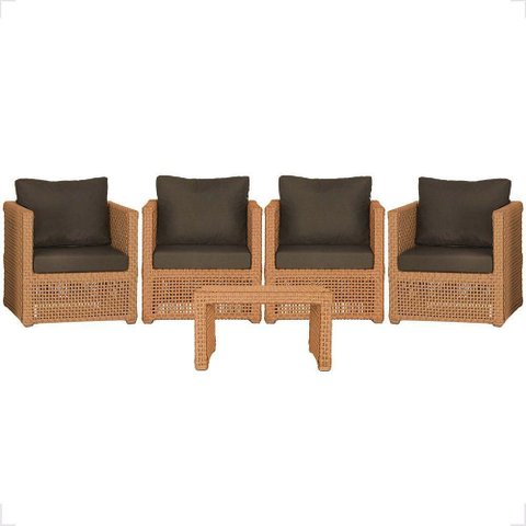 Mesa e 4 Poltronas Madri Corda Náutica Estofado 9 Trama Terra Cota