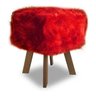 Puff Banqueta Quadrado Pelo Longo Pelúcia Pés de Madeira: Vermelho - 1