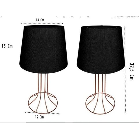 Kit de 2 Abajures Mini Torre Aramado Mais Cúpula Tecido Cabeceiras