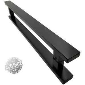 Puxador Inox Porta 1,5 Metros Pivotante Madeira e Vidro Preto