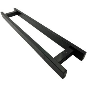 Puxador Inox Porta 1 Metro Pivotante Madeira e Vidro Preto
