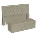Ver imagem 1 de Cabeceira e Calçadeira Báu Casal Padrão Atena 140cm Capitonê Veludo Bege - Desk Design