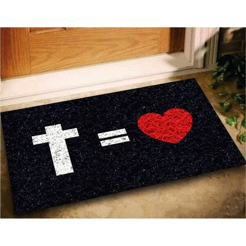 Tapete Capacho Cruz = Coração 60x40 para Entrada Casa Lar