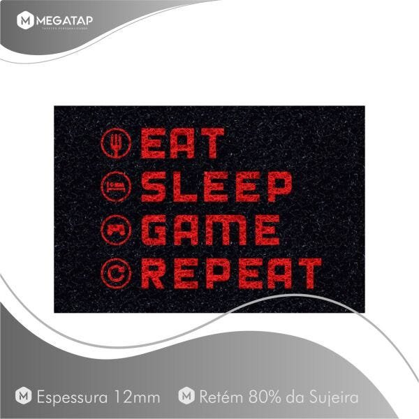 Tapete Capacho Eat Sleep Game Repeat 60x40 Jogos Play Casa - 2