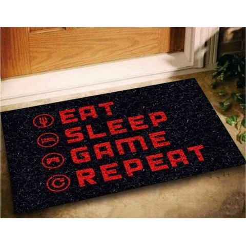 Tapete Capacho Eat Sleep Game Repeat 60x40 Jogos Play Casa